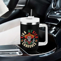 Viva Mexico Cabrones Tumbler With Handle Mexican Skull Christmas - Wonder Print Shop