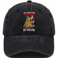 Funny Santa Taco Washed Cotton Baseball Cap All I Want For Christmas Is Taco