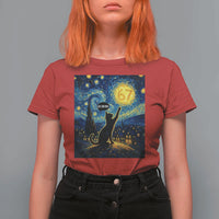 67 Cat Meme T Shirt For Women Funny Six Seven Cat Starry Night Van Gogh - Wonder Print Shop