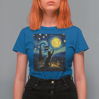 67 Cat Meme T Shirt For Women Funny Six Seven Cat Starry Night Van Gogh - Wonder Print Shop