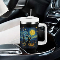 67 Cat Meme Tumbler With Handle Funny Six Seven Cat Starry Night Van Gogh - Wonder Print Shop