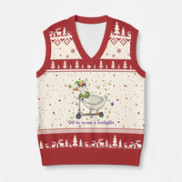 Mardi Gras Silly Goose V-Neck Knit Sweater Vest Off To Cause A Kerfuffle