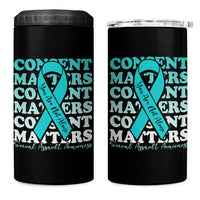 Sexual Assault Awareness Month 4 in 1 Can Cooler Tumbler Teal Ribbon Consent Matters You Are Not Alone