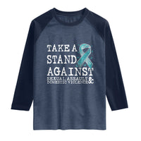 Sexual Assault Awareness Month Raglan Shirt Stand Against Sexual Assault & Domestic Violence