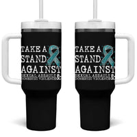 Sexual Assault Awareness Month Tumbler With Handle Stand Against Sexual Assault & Domestic Violence