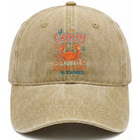 If Crabby Please Return To The Beach Washed Cotton Baseball Cap Funny Crab Summer Vacatiion