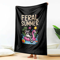 Funny Beach Raccoon Throw Blanket Feral Summer Vacation Gift