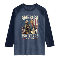 250 Years America Anniversary Raglan Shirt Vintage President Playing Guitar 4th of July