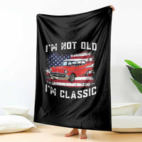 I'm Not Old I'm Classic Throw Blanket Vintage 1957 Hot Rod Silhouette Patriotic American Flag
