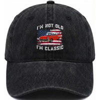I'm Not Old I'm Classic Washed Cotton Baseball Cap Vintage 1957 Hot Rod Silhouette Patriotic American Flag