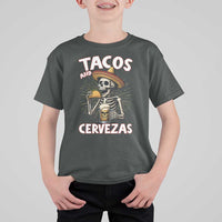 Tacos and Cervezas T Shirt For Kid Funny Skeleton Drinking Beer Lovers - Wonder Print Shop