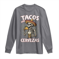 Tacos and Cervezas Long Sleeve Shirt Funny Skeleton Drinking Beer Lovers - Wonder Print Shop