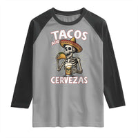 Tacos and Cervezas Raglan Shirt Funny Skeleton Drinking Beer Lovers - Wonder Print Shop