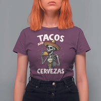 Tacos and Cervezas T Shirt For Women Funny Skeleton Drinking Beer Lovers - Wonder Print Shop
