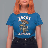 Tacos and Cervezas T Shirt For Women Funny Skeleton Drinking Beer Lovers - Wonder Print Shop