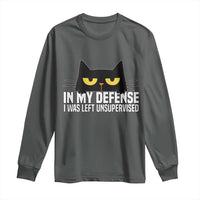 Sarcastic Black Cat Long Sleeve Shirt In My Defense I Was Left Unsupervised - Wonder Print Shop