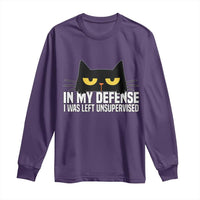 Sarcastic Black Cat Long Sleeve Shirt In My Defense I Was Left Unsupervised - Wonder Print Shop