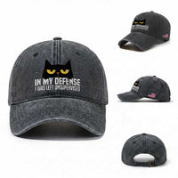 Sarcastic Black Cat Washed Cotton Baseball Cap In My Defense I Was Left Unsupervised