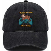 I Paused My Game To Be Here Washed Cotton Baseball Cap Funny Sloth Gamer Video Games