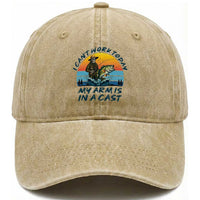 Funny Skeleton Camo Fishing Washed Cotton Baseball Cap I Can Not Work Today My Arm Is In A Cast