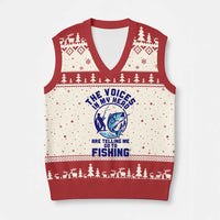 Funny Fisherman V-Neck Knit Sweater Vest The Voices In My Head Are Telling Me To Go Fishing - Wonder Print Shop