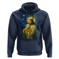 Jesus Christian Hoodie Hug Lamb Starry Night Van Gogh - Wonder Print Shop