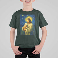 Jesus Christian T Shirt For Kid Hug Lamb Starry Night Van Gogh - Wonder Print Shop
