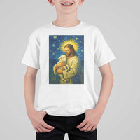 Jesus Christian T Shirt For Kid Hug Lamb Starry Night Van Gogh - Wonder Print Shop