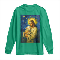 Jesus Christian Long Sleeve Shirt Hug Lamb Starry Night Van Gogh - Wonder Print Shop