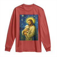 Jesus Christian Long Sleeve Shirt Hug Lamb Starry Night Van Gogh - Wonder Print Shop