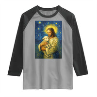 Jesus Christian Raglan Shirt Hug Lamb Starry Night Van Gogh - Wonder Print Shop