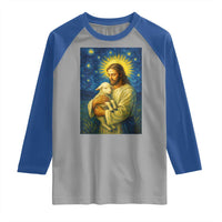 Jesus Christian Raglan Shirt Hug Lamb Starry Night Van Gogh - Wonder Print Shop