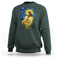 Jesus Christian Sweatshirt Hug Lamb Starry Night Van Gogh - Wonder Print Shop