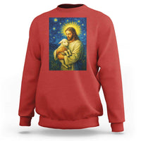 Jesus Christian Sweatshirt Hug Lamb Starry Night Van Gogh - Wonder Print Shop