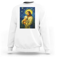 Jesus Christian Sweatshirt Hug Lamb Starry Night Van Gogh - Wonder Print Shop