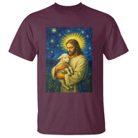 Jesus Christian T Shirt Hug Lamb Starry Night Van Gogh - Wonder Print Shop