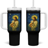 Jesus Christian Tumbler With Handle Hug Lamb Starry Night Van Gogh - Wonder Print Shop
