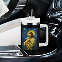 Jesus Christian Tumbler With Handle Hug Lamb Starry Night Van Gogh - Wonder Print Shop
