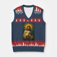 Jesus Christian V-Neck Knit Sweater Vest Hug Lamb Faith Easter - Wonder Print Shop