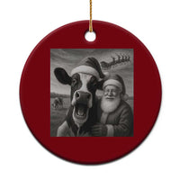 Funny Santa Selfie with Cow Xmas Ceramic Ornament - Wonder Print Shop