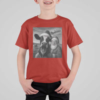 Funny Santa Selfie with Cow Christmas T Shirt For Kid - Wonder Print Shop