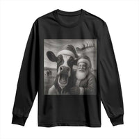 Funny Santa Selfie with Cow Christmas Long Sleeve Shirt - Wonder Print Shop