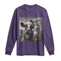 Funny Santa Selfie with Cow Christmas Long Sleeve Shirt - Wonder Print Shop