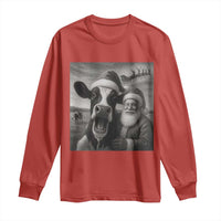 Funny Santa Selfie with Cow Christmas Long Sleeve Shirt - Wonder Print Shop