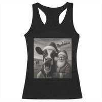 Funny Santa Selfie with Cow Christmas Racerback Tank Top - Wonder Print Shop