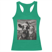 Funny Santa Selfie with Cow Christmas Racerback Tank Top - Wonder Print Shop