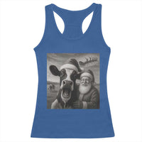 Funny Santa Selfie with Cow Christmas Racerback Tank Top - Wonder Print Shop