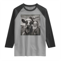 Funny Santa Selfie with Cow Christmas Raglan Shirt - Wonder Print Shop