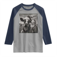 Funny Santa Selfie with Cow Christmas Raglan Shirt - Wonder Print Shop