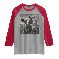 Funny Santa Selfie with Cow Christmas Raglan Shirt - Wonder Print Shop
